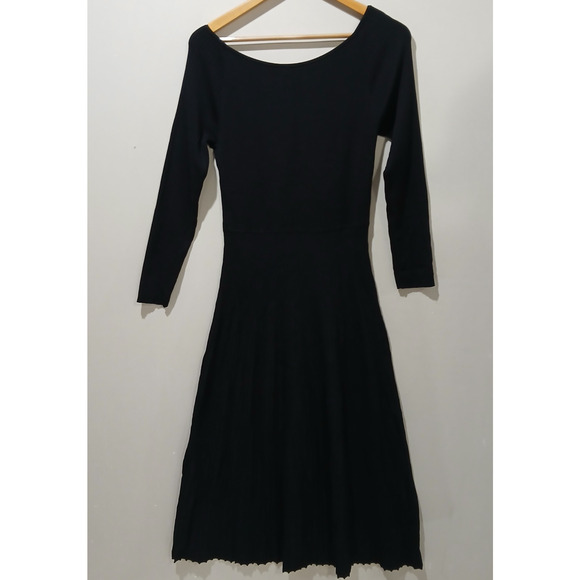 Lilysilk Vivi Dress Womens Large Black Silk Knit Pleated Midi Long Sleeve NWT - Picture 5 of 15